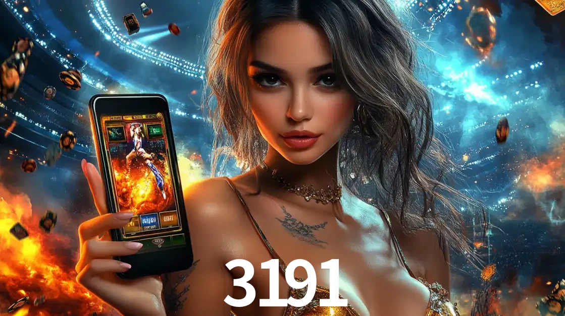 Mulher segurando um celular com um jogo de slot em destaque, tendo como fundo um estádio vibrante, simbolizando a emoção de jogar no cassino móvel 3191.